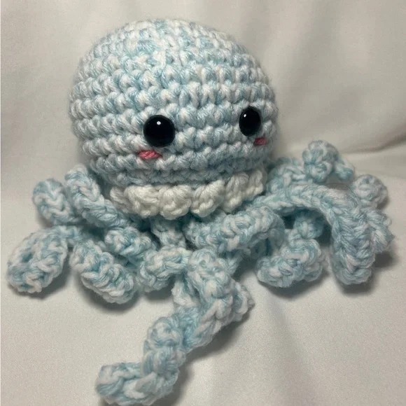 Handmade Blue and White Crochet Jellyfish Plushie/Plushy - Picture 2 of 4